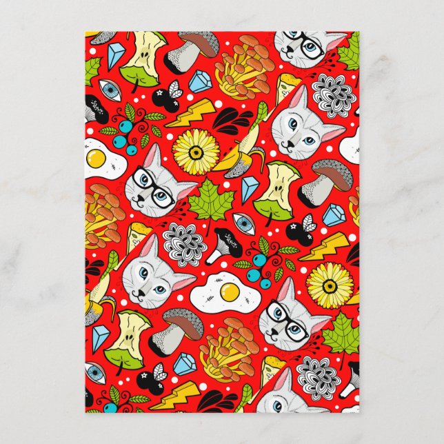 Cat and egg on red enclosure card (Front)