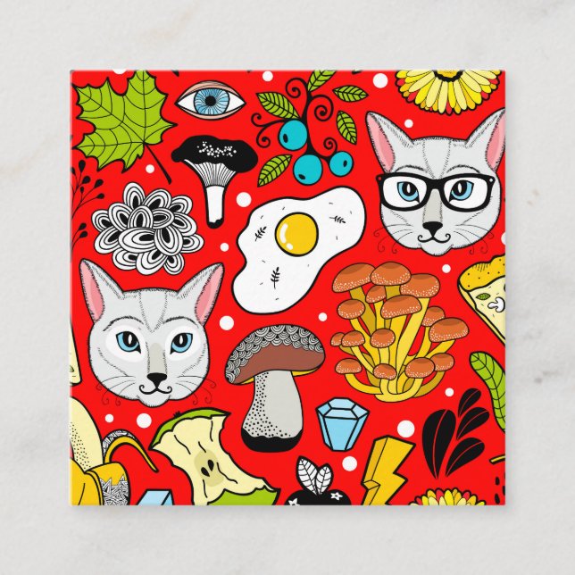 Cat and egg on red enclosure card (Front)