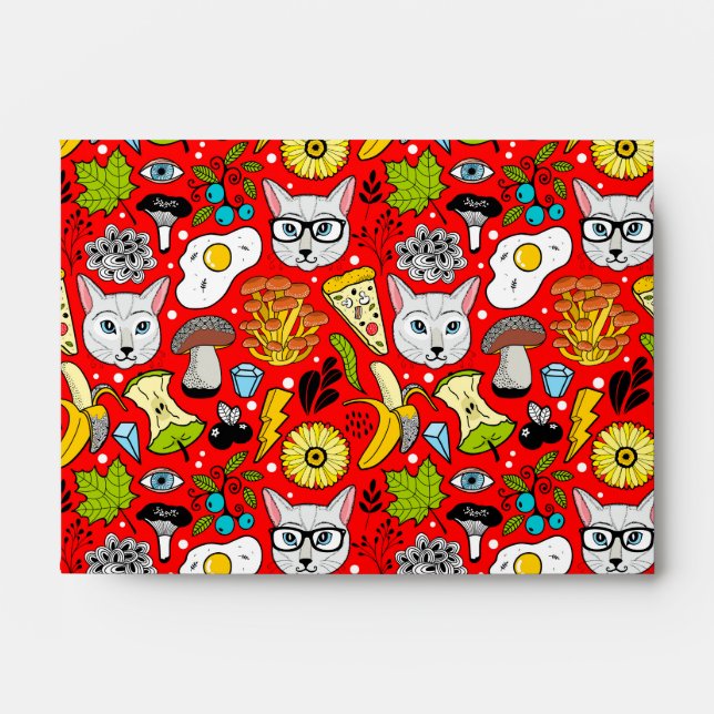 Cat and egg on red envelope (Front)