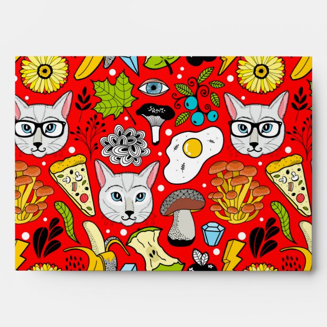 Cat and egg on red envelope (Front)