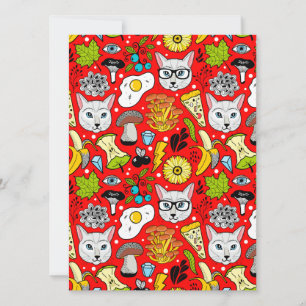 Cat and egg on red invitation