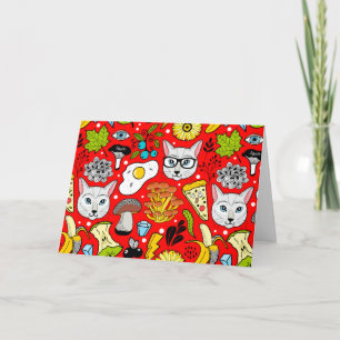 Cat and egg on red invitation