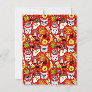 Cat and egg on red invitation