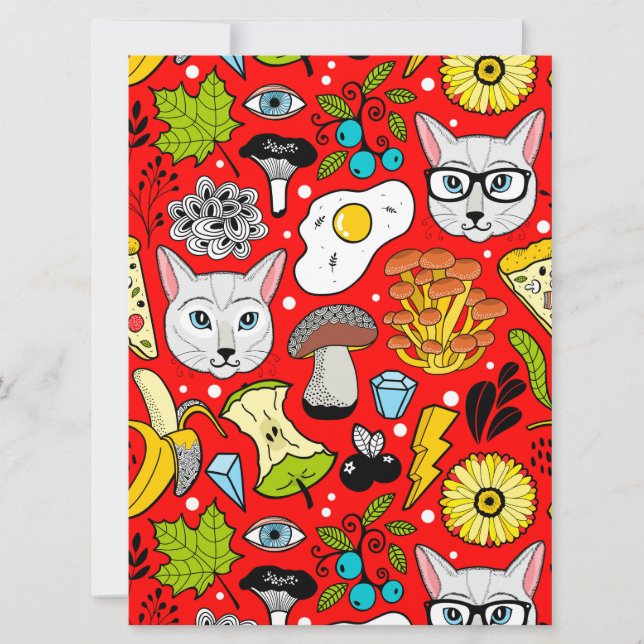Cat and egg on red invitation (Front)
