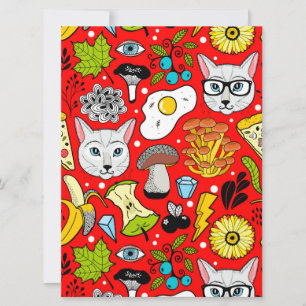 Cat and egg on red invitation
