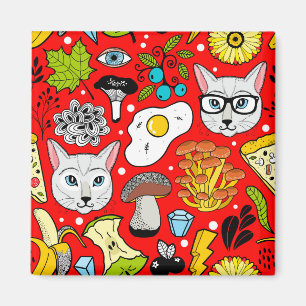 Cat and egg on red magnet