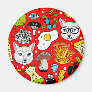Cat and egg on red magnet