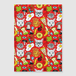 Cat and egg on red magnetic invitation