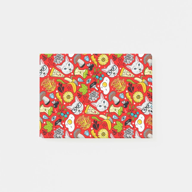 Cat and egg on red post-it notes (Front)