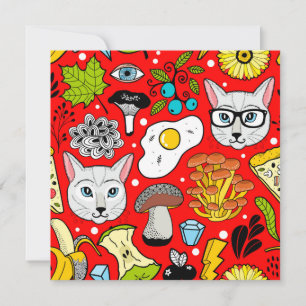 Cat and egg on red save the date