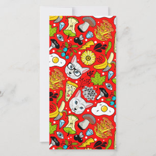 Cat and egg on red save the date