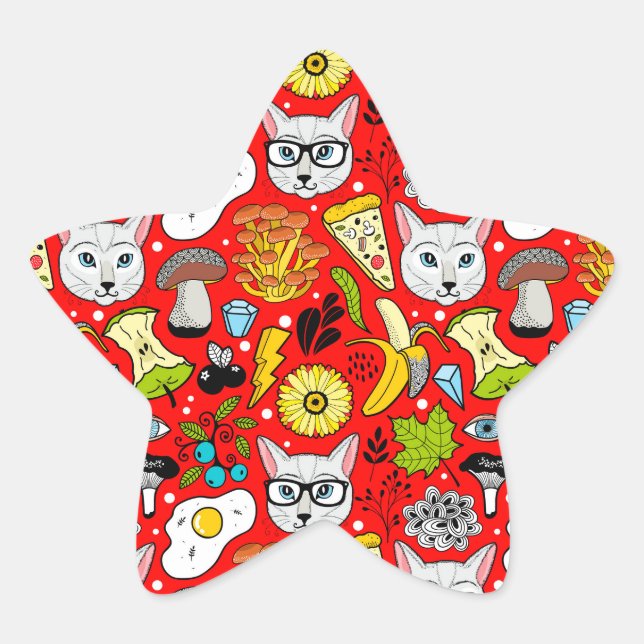 Cat and egg on red star sticker (Front)