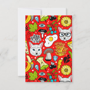 Cat and egg on red thank you card