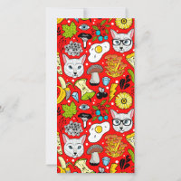 Cat and egg on red