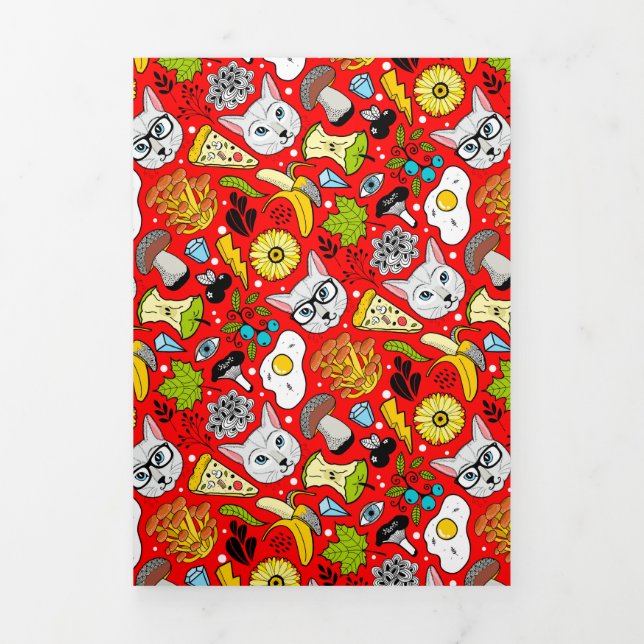 Cat and egg on red Tri-Fold announcement (Cover)