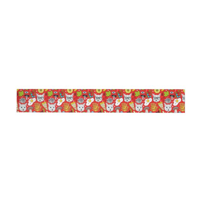 Cat and egg on red wrap around label (Individual)
