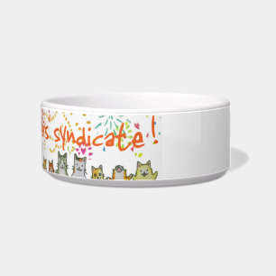 Cat and Firework Art Ceramic Pet Cat Bowl