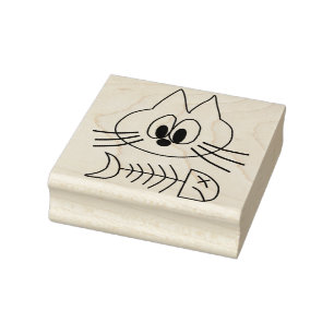 Cat and Fish bones Rubber Stamp