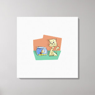 Cat and fish bowl clipart canvas print