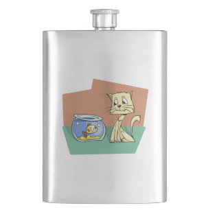 Cat and fish bowl clipart hip flask