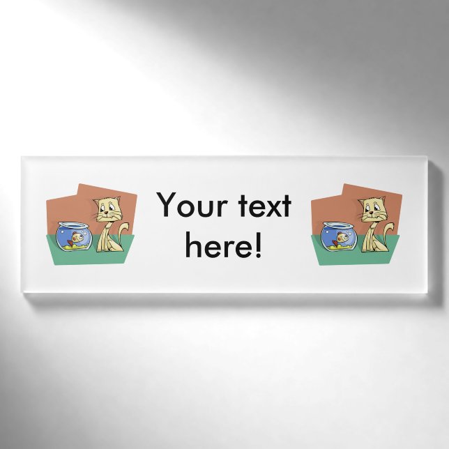 Cat and fish bowl clipart name tag (Front)