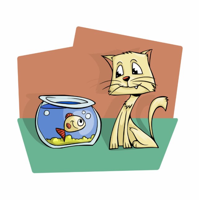 Cat and fish bowl clipart photo sculpture key ring (Front)