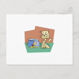 Cat and fish bowl clipart postcard