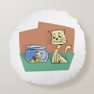 Cat and fish bowl clipart round cushion