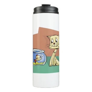 Cat and fish bowl clipart thermal tumbler