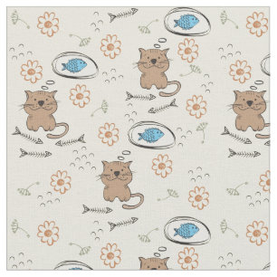 cat and fish pattern fabric