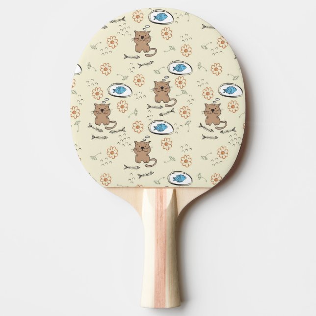 cat and fish pattern ping pong paddle (Front)