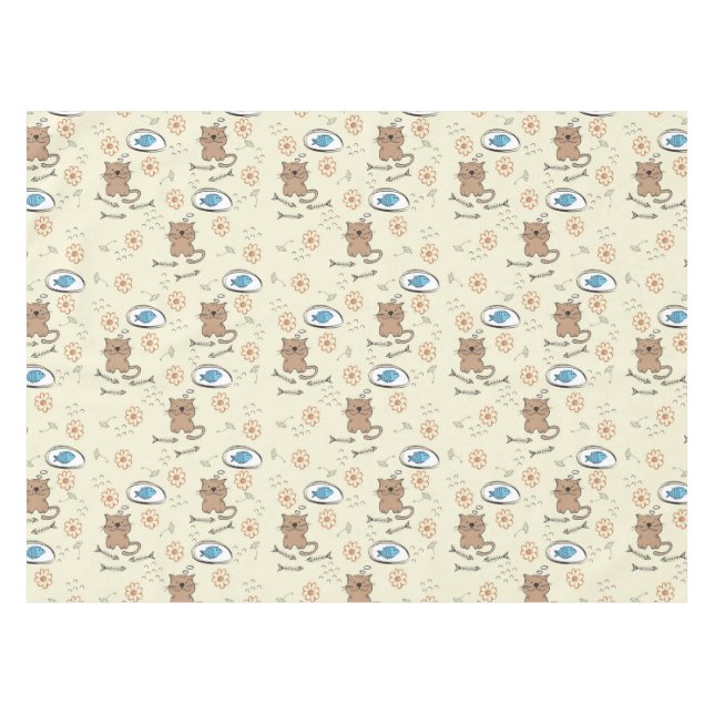 cat and fish pattern tablecloth (Front (Horizontal))