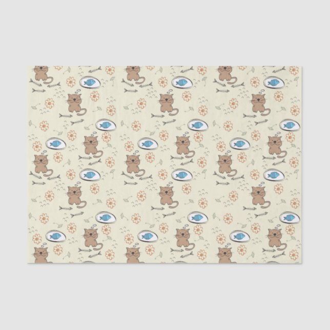 cat and fish pattern tissue paper (Front)