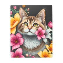 Cat And Floral Art Metal Print