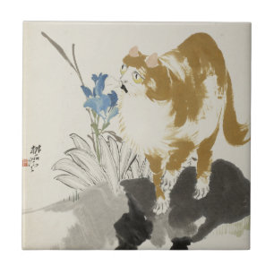 Cat and Flower Chinese Art    Tile