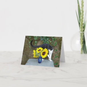 cat and flowers card