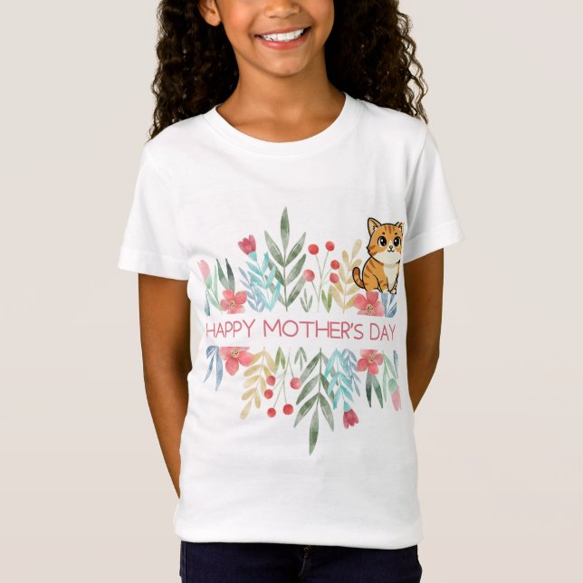 cat and flowers design t-shirt (Front)