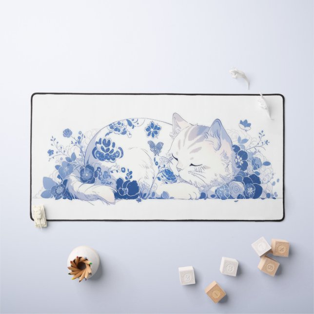 cat and flowers desk mat (Kids Table)