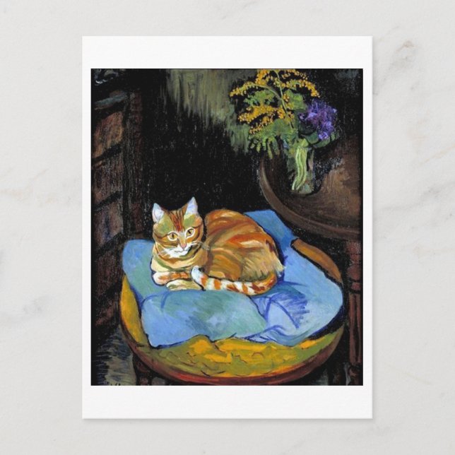 Cat and Flowers in Vase, Suzanne Valadon Postcard (Front)