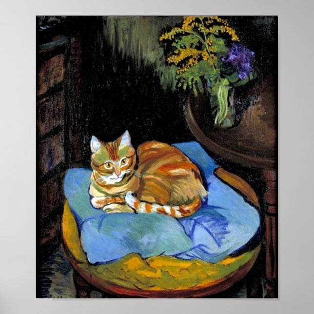 Cat and Flowers in Vase, Suzanne Valadon Poster (Front)