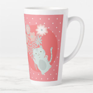 cat and flowers latte mug