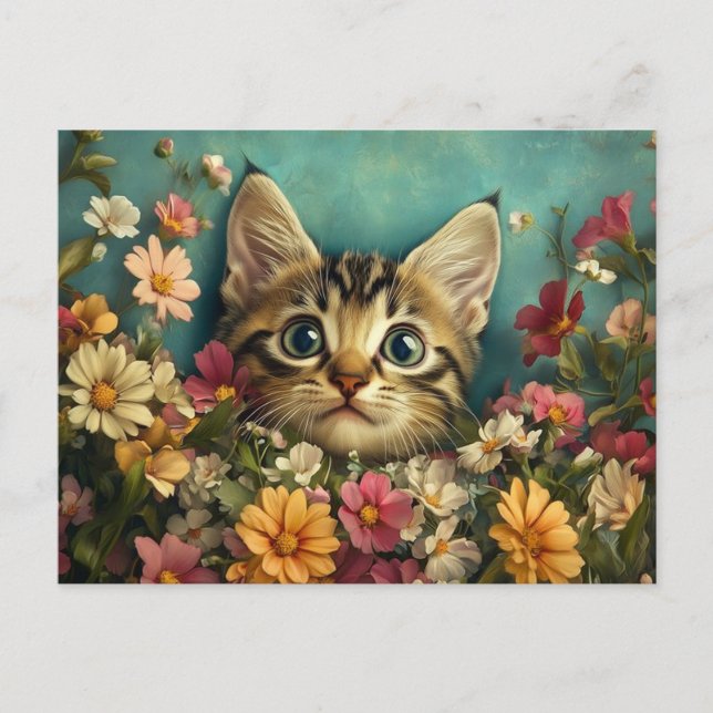 Cat and flowers postcard (Front)