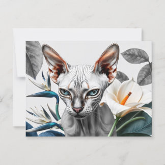 Cat and flowers postcard