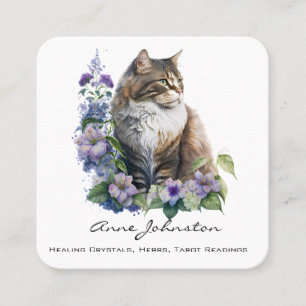 Cat and Flowers Square Business Card