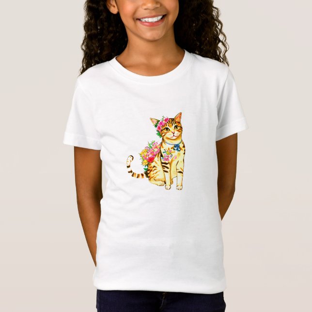 Cat and flowers T-Shirt (Front)
