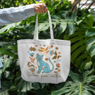 Cat And Flowers Tote Bag
