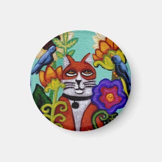 Cat and Four Birds Magnet