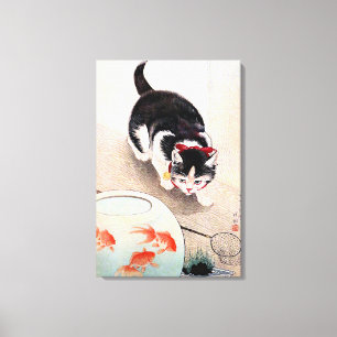 Cat and Goldfish Bowl Canvas Print