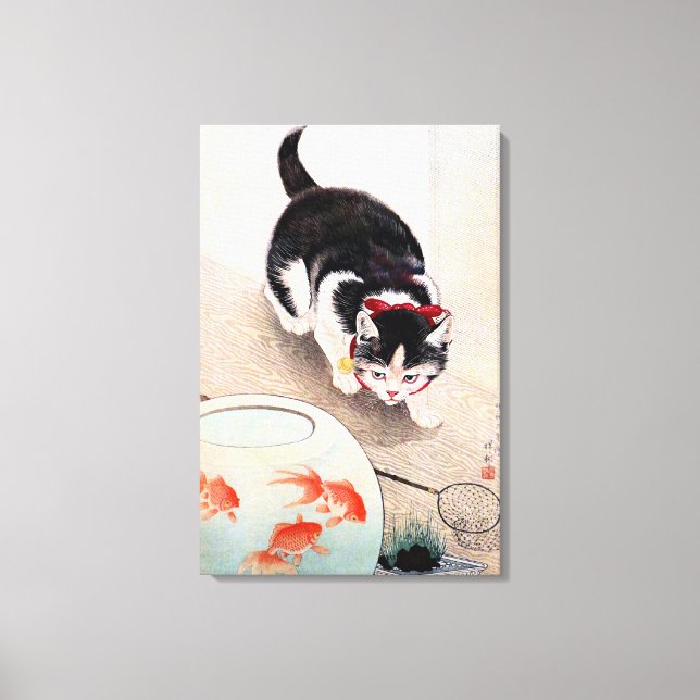 Cat and Goldfish Bowl Canvas Print (Front)
