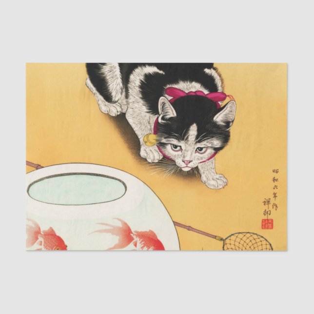 Cat and Goldfish by Ohara Koson Tissue Paper (Front)